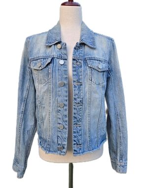 BLANKNYC Distressed Light Wash Raw Hem Denim Jacket Size Medium Cotton